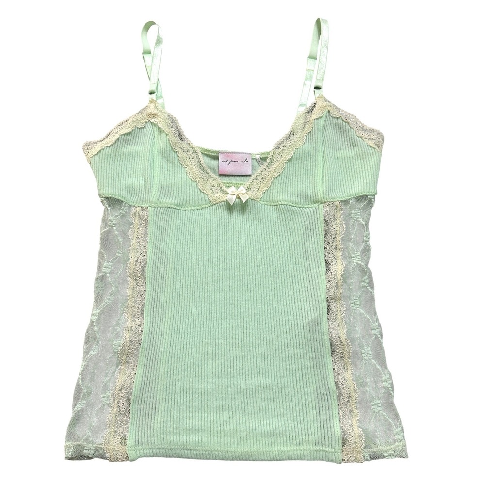 Out From Under Lace Trim Ribbed Cami Top XS Coquette Balletcore Fairycore Soft - Picture 4 of 12